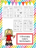 11 Colors Printable Worksheets in PDF file. Preschool-KDG.
