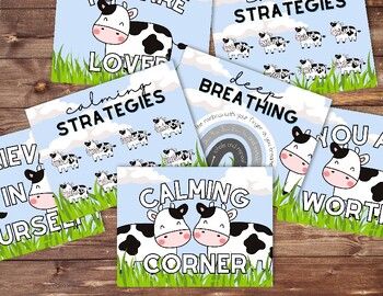 Preview of 11 Cow Theme Affirmation & Calming Posters for the Classroom, Printable