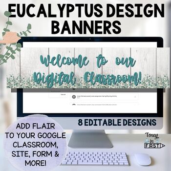Preview of 11 EDITABLE Banners Headers Eucalyptus Shiplap Theme for Google Classroom Forms