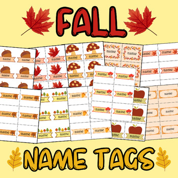 Preview of 11 Editable Fall Name Tags Designs/Themed Labels/Autumn Name Plates.