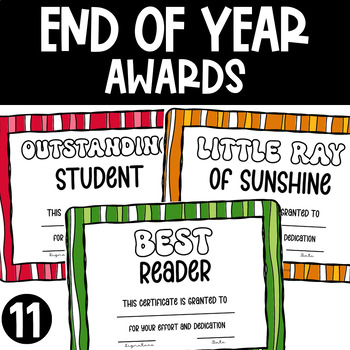 Preview of 11 End of the Year Class Awards Academic Certificates For Elementary Students
