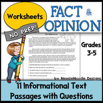 Preview of 11 Fact and Opinion Practice Worksheets -- Informational Text, Text Evidence