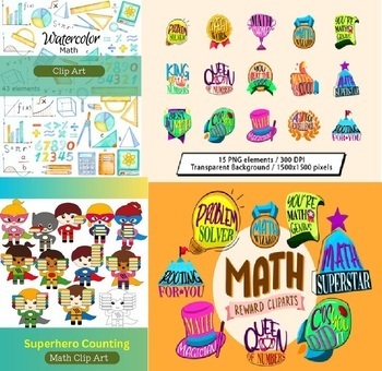 Preview of Cute Math Clipart Bundle For Kindergarden 178+ Learn Math Easy Fun 2024-2025