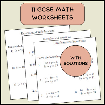 Preview of 11 GCSE math worksheets (with solutions)