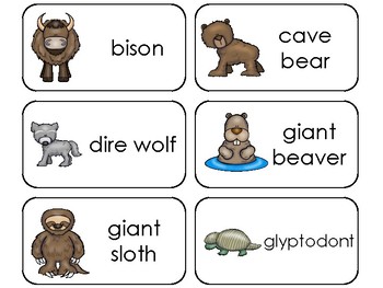 Preview of 11 Ice Age Animals Printable Flashcards. Preschool-3rd Grade
