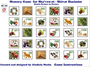 Preview of 11 Memory Game for Sha'vou-ot-Shivat Haminim photo to photo English