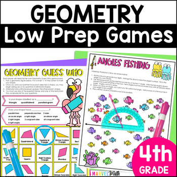 Preview of Geometry Games 4th Grade - Protractor Activities, Classifying Quadrilaterals