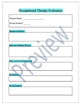 Preview of 11 Page Occupational Therapy Evaluation Template