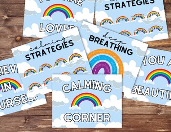 Preview of 11 Rainbow Theme Affirmation & Calming Posters for the Classroom, Printable