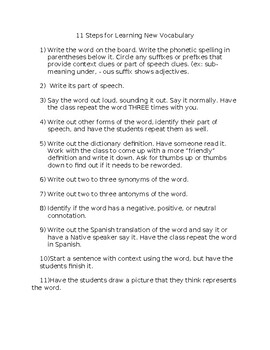 Preview of 11 Steps to Teaching Vocabulary