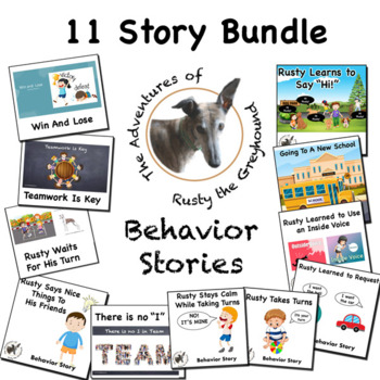Preview of 11 Story Bundle of Rusty the Greyhound Behavior Stories