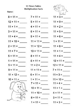 multiplication worksheet 11 times tables