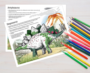 Preview of 11 x 8.5 Dinosaur Color-in Fact Sheets, 10 Dinosaurs