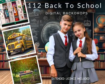 Preview of 112 Back To School Digital Backdrops, Busses, Vintage Classes, Apple Orchards, G