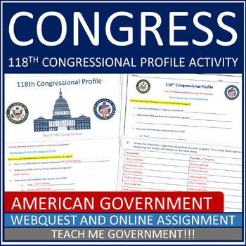 Preview of 118th Congressional Profile Webquest American Government Worksheet or Google