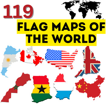 119 Flag Maps of the World, High Resolution Flag Map of Countries