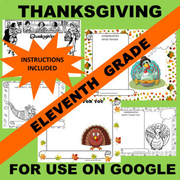 Preview of 11th (Eleventh) Grade Junior GOOGLE Thanksgiving Writing Activity Templates