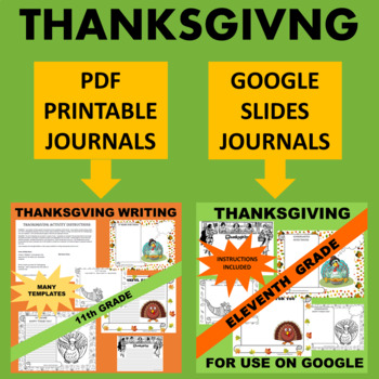 Preview of 11th Eleventh Grade Junior Thanksgiving Writing - Google & Paper Combo Bundle
