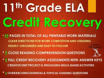 Preview of 11th Grade ELA Credit Recovery Program Materials for Students At Risk of Failing