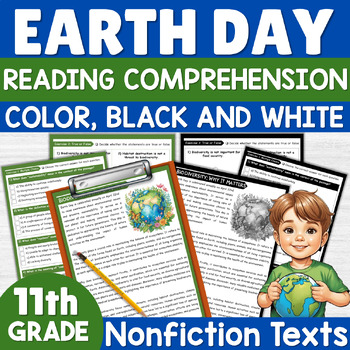 Preview of 11th Grade Earth Day Reading Comprehension Passage & Questions April Activities