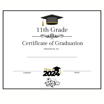 Preview of 11th Grade Graduation Certificate Printable Print & Go Eleventh Grade Award