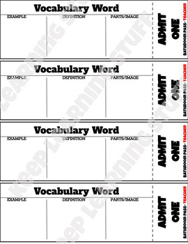 Preview of 11th Grade Vocabulary Cards for Bathroom Passes