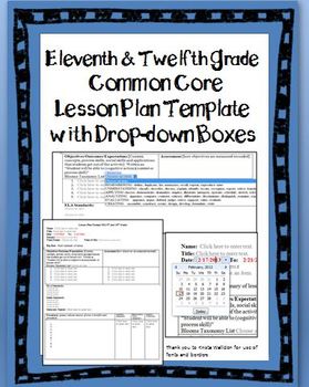 Preview of 11th and 12th Common Core Lesson Plan Template with Drop-down Boxes