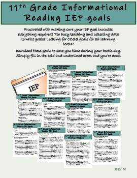 Preview of 11th-grade IEP Informational reading and Comprehension goals