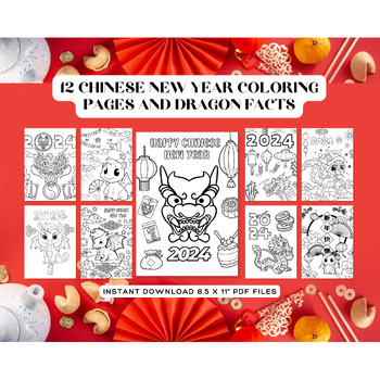 Preview of 2024 Chinese Lunar New Year Dragon Coloring Pages and Dragon Facts: 12 Designs