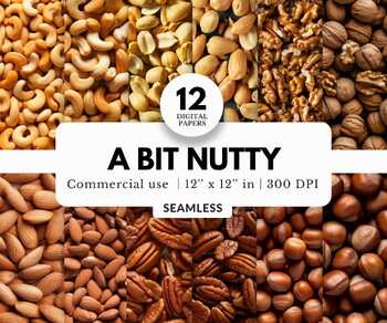 Preview of 12 A Bit Nutty Digital Papers, Tilable Patterns, Realistic Nut Pictures, Peanuts