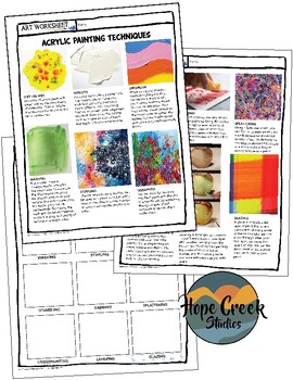 Preview of 12 Acrylic Paint Painting Techniques Art Worksheet Activity Lesson Guide