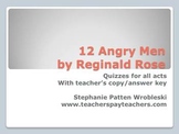 12 Angry Men: quizzes for each act with answer keys