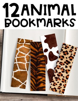 Preview of 12 Animal Print Bookmarks, Printable Bookmarks, PDF