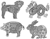 12 Animals of the Chinese Zodiac & Lunar New Year Coloring Pages