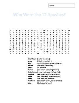Preview of 12 Apostles Word Search