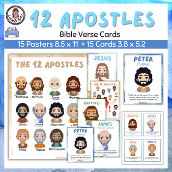 Preview of 12 Apostles and Jesus - Bible Verse Cards 3.8 x 5.2 & Posters 8.5 x 11