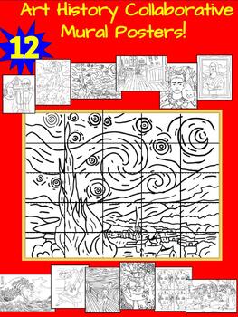 Preview of 12 Art History Collaborative Murals Block Posters Back to School Art Activity