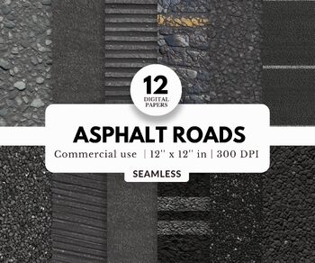 Preview of 12 Ashphalt Roads Digital Papers, Tileable Pattern, Real Streets, Terrain, Map