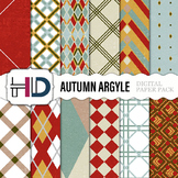 12 Autumn Argyle Digital Background Papers in brown, red, 