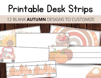 Preview of 12 Autumn Theme Desk Strips / Ready to Print PDF