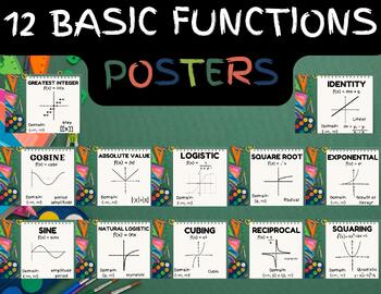 Preview of 12 Basic Functions Posters - Parent Functions (School Background)