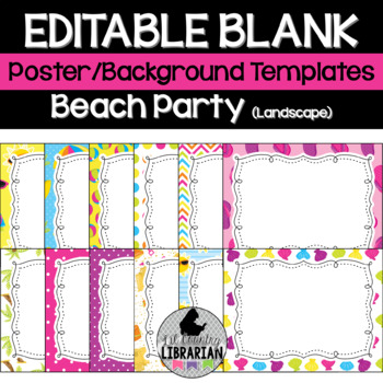 Preview of 12 Beach Party Editable Poster or Background Templates Landscape PPT or Slides™