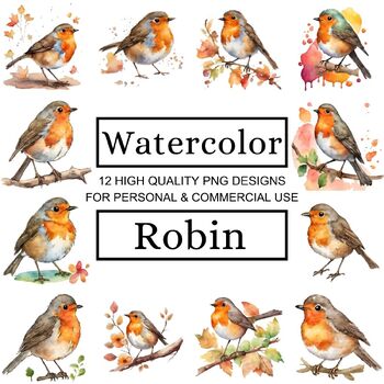 Preview of 12 Beautiful Watercolor Robin Clipart | Perfect for Invitations, Cards, and More
