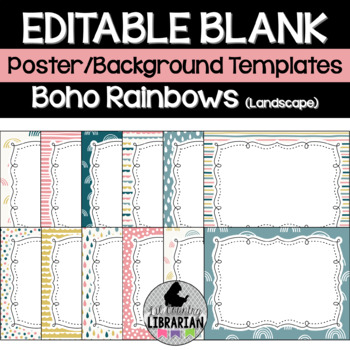 Preview of 12 Boho Rainbows Editable Poster Background Templates Landscape PPT or Slides™