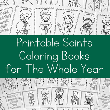 Preview of 12 Catholic Saints Coloring Books for the Whole Year (Bundle)
