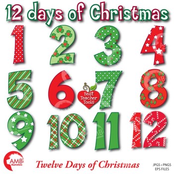 Preview of Christmas Clipart, 12 Days of Christmas Numbers, {Best Teacher Tools}, AMB-354