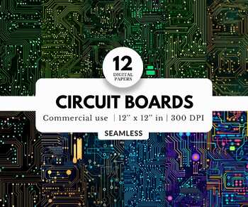 Preview of 12 Circuit Board Digital Papers, Seamless Pattern, For Computers and Electronics