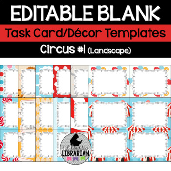 Preview of 12 Editable Circus Carnival Task Cards Decor Templates (Landscape) PPT