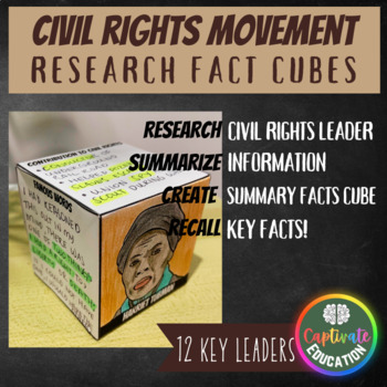 Preview of 12 Civil Rights Leaders + Blank Research Fact Cubes Activity Black History Month