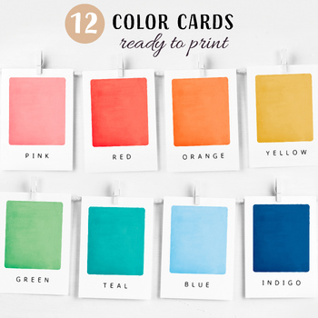 Preview of 12 Color Flash Cards,  Educational Printable Cards.